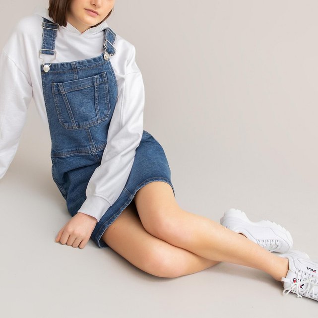Denim dungaree dress, 10-18 years stonewashed La Redoute Collections
