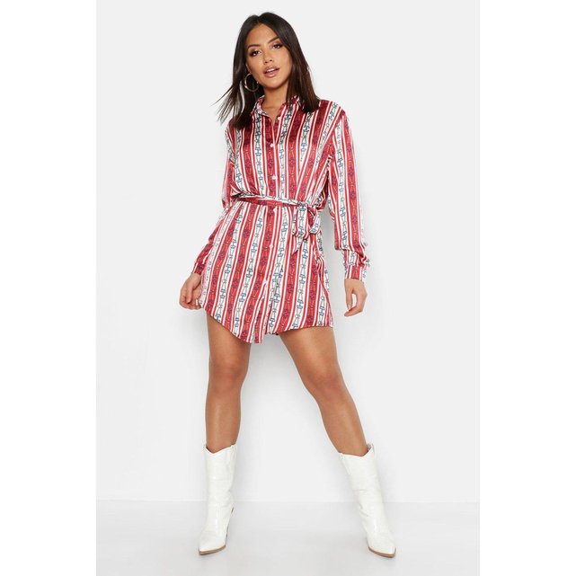 Courte Longues Droite Robe Imprimé Col PoloChemiseManches dBChQtsrxo