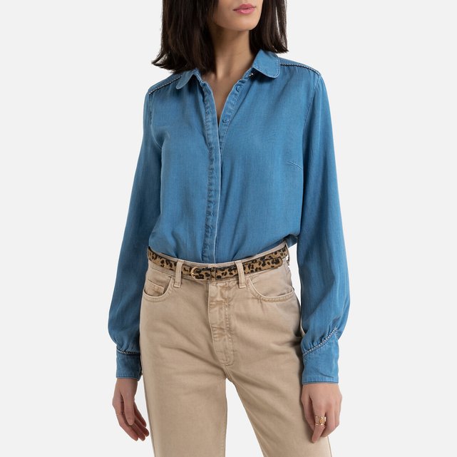 Denim Shirt With Peter Pan Collar Stonewashed Vila La Redoute