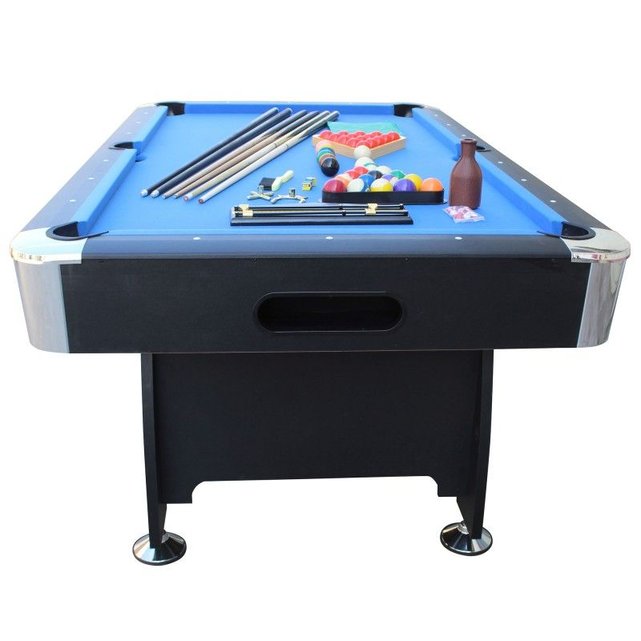 PLAY4FUN Billard de table avec accessoires - Kit Billard Compact de bureau  ou salle de jeu, 102 x 51 x 22,5 cm - Marron et Tapis Bleu pas cher 