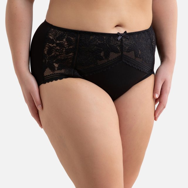 Cuecas de cintura subida, em microfibra, renda à frente  LA REDOUTE COLLECTIONS PLUS image 0