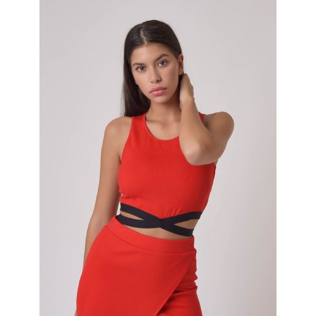 Debardeur Crop Top Bande Elastique Croisee Rouge Project X La Redoute