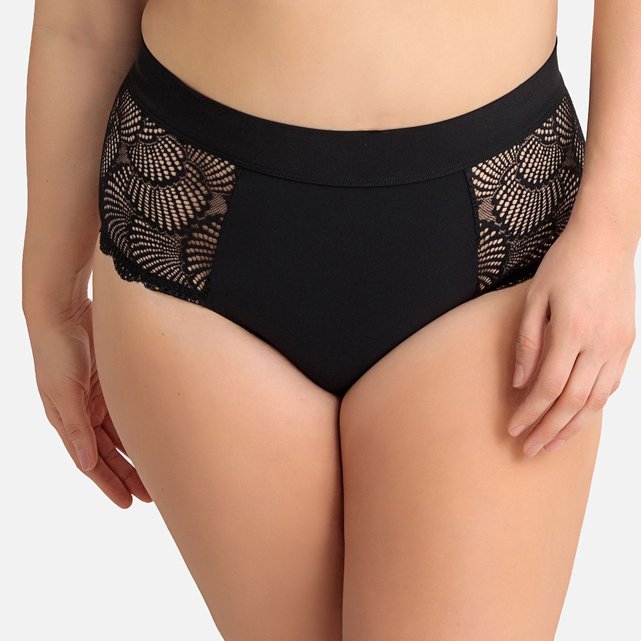 Culotte haute en microfibre et dentelle noir La Redoute ...