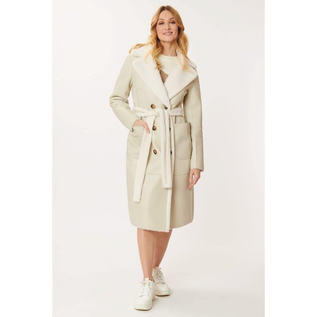 Long winter coat in faux leather with button fastening Derhy