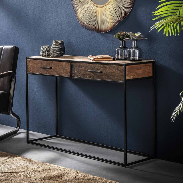 Console Style Contemporain Bois Recycle Aspect Marque Et Cadre Metal 2 Tiroirs 120cm Wellington Bois Naturel Pier Import La Redoute