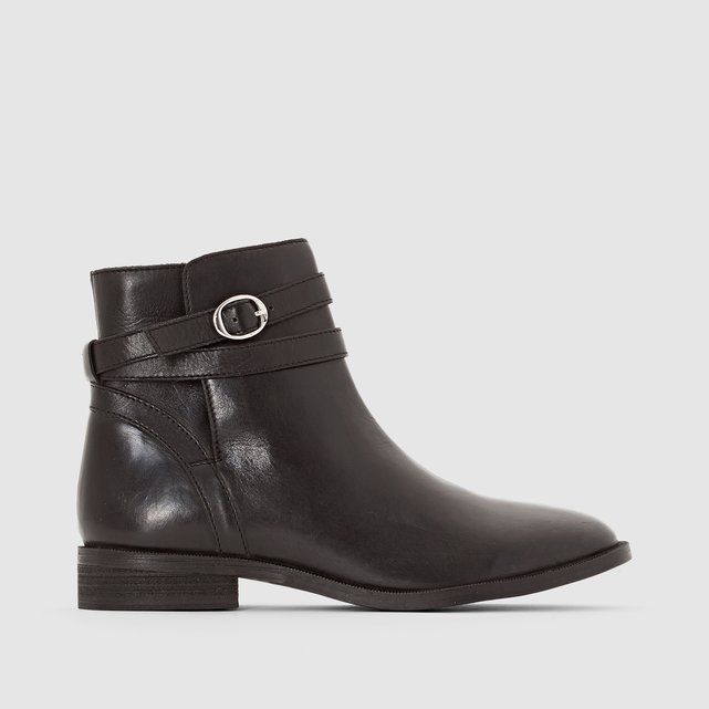 Leather Ankle Boots with Buckled Strap