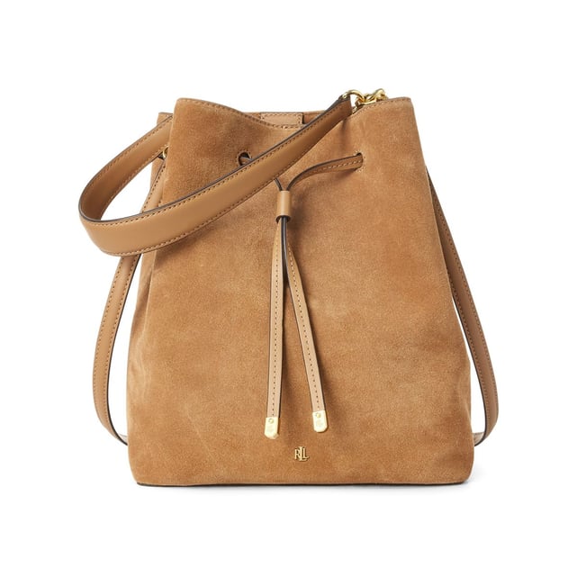 Sac seau à bandoulière en cuir suédé debby café Lauren
