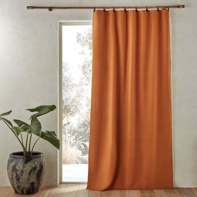 Private Single Linen Lined Blackout Curtain With Leather Tabs Am Pm La Redoute Private Single Linen Lined Blackout, Dark Orange Curtains