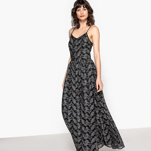 Stry Long Printed Dress Black Silver Coloured Mademoie R Image Stry Long Printed Dress Mademoie R