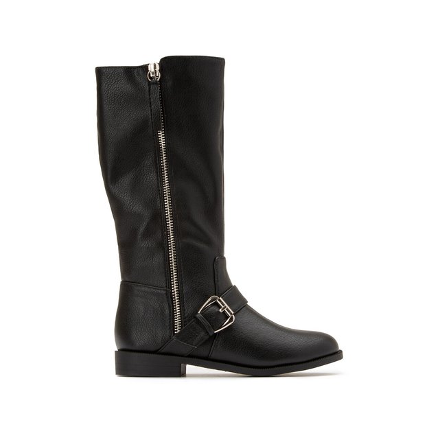 Kids zipped knee-high boots with buckle 