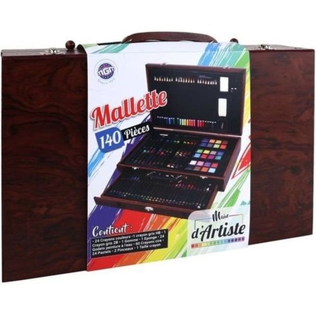 Coloriage - mallette dessin - bois - 140 pièces multicolore Mgm