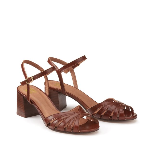 Brown leather heeled sandals best sale