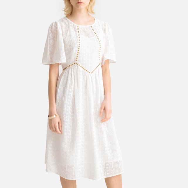 Manches Longueur La Courte Dentelle Ecru Redoute Robe Genoux En EW2DH9IY