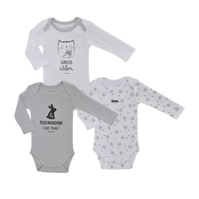 Lot De 3 Bodies Bebe Gris Sucre D Orge La Redoute