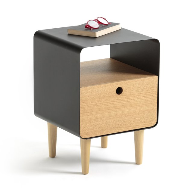 Jimi Wood Metal Bedside Table Black Wood La Redoute Interieurs La Redoute