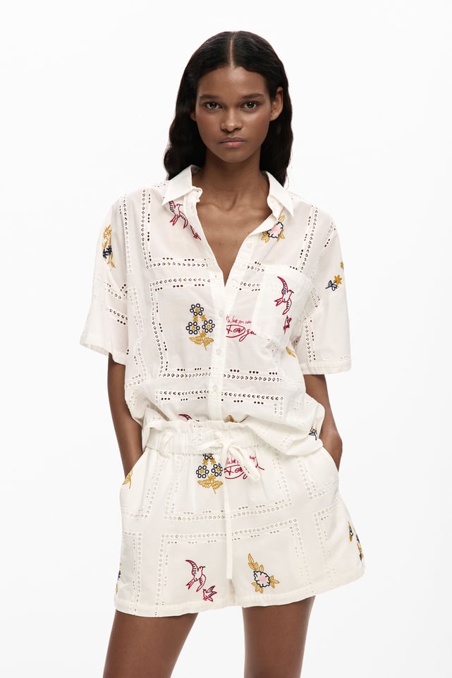 Top Manches Courtes Desigual Imprimé Floral – Taille M, Blanc Bleu, Neuf Sans étiquette