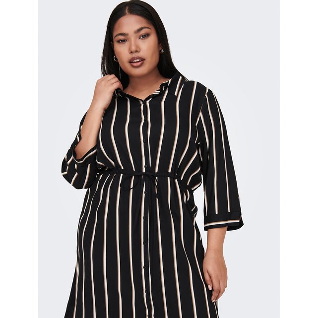 Vestido estilo camisa para atar preto branco Only Carmakoma La