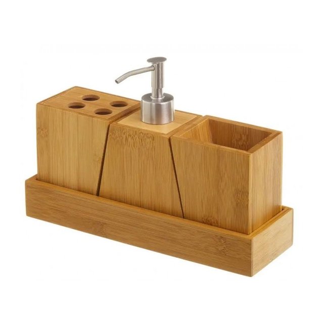 Set Bambou Salle De Bain Distributeur Savon Porte Brosse A Dents
