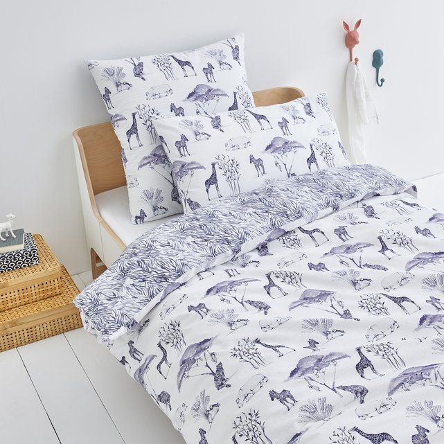 Olson African Animals Print Organic Cotton Duvet Cover White Olson African Animals Print Organic Cotton Duvet Cover White Indigo Am Pm La Redoute