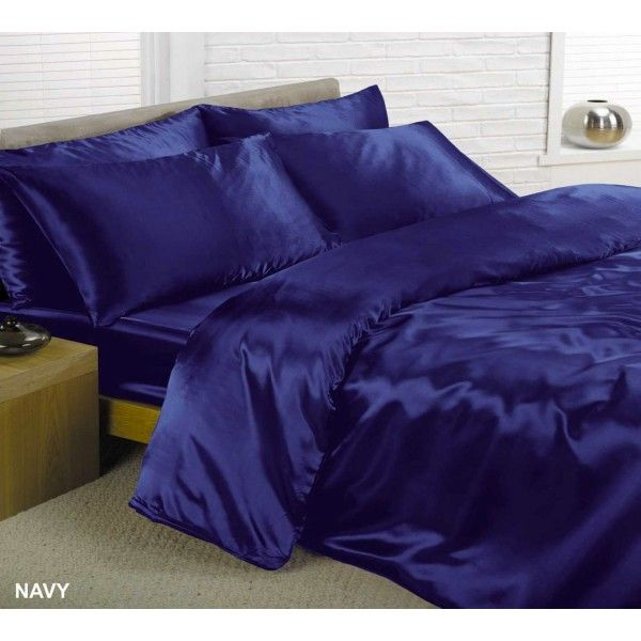 Drap De Satin Parure De Lit Satin Blanc Creme 6 Pieces Bleu Nuit Satine La Redoute