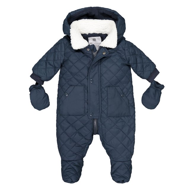 Hooded fleece lined quilted snowsuit, 1 month-2 years , navy blue, La ...