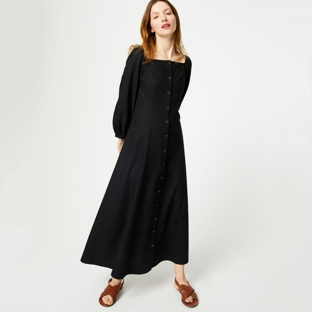 Robe longue en coton/lin noir Monoprix | La Redoute