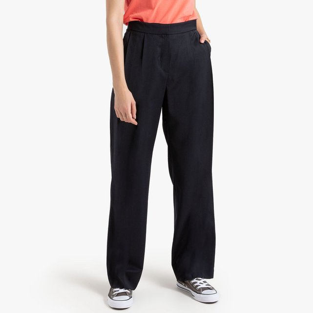 Pantalon Large A Plis En Polyester Laine La Redoute Collections La Redoute