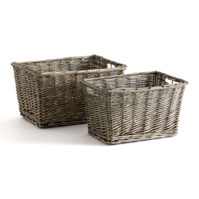 mDesign Hyacinth Braided Woven Pantry Bin Basket, Handles, 6 Pack - 16 x 12 x 6, Gray Wash