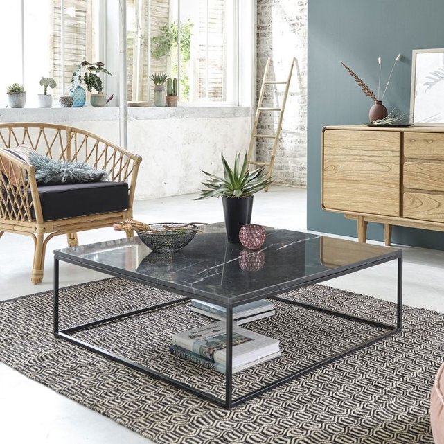 Table Basse Carree En Marbre Et Metal 100 Noir Bois Dessus Bois