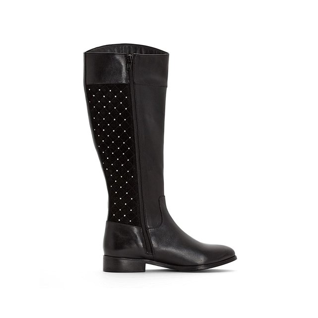 Bottes bi matière en cuir noir La Redoute Collections | La ...