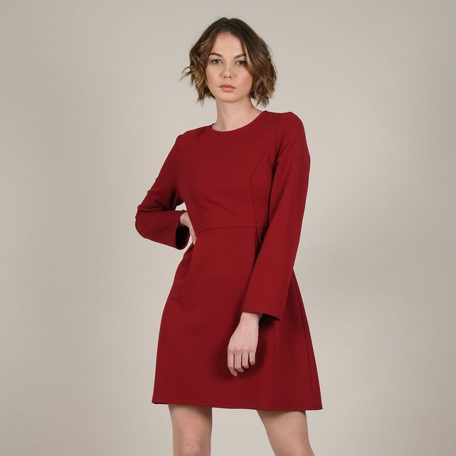 Robe patineuse courte manches longues évasées rouge Molly ...