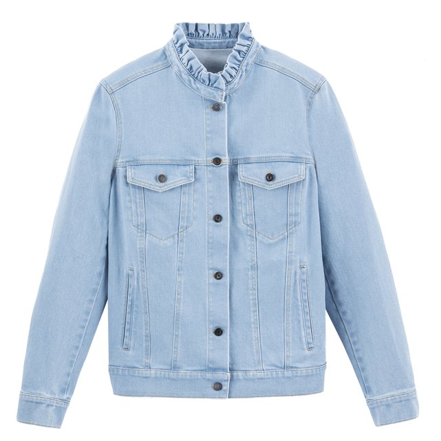 Ruffled Denim Jacket Denim Balzac Paris X La Redoute Collections