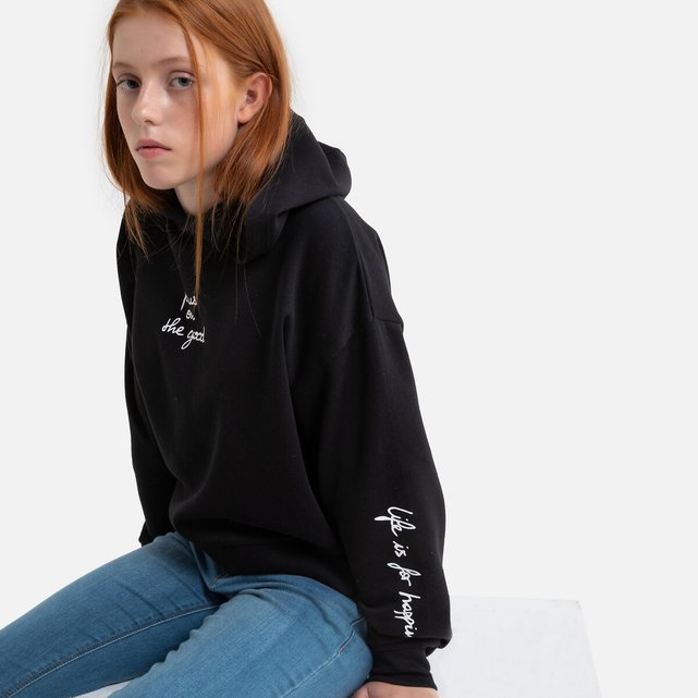 cropped slogan hoodie