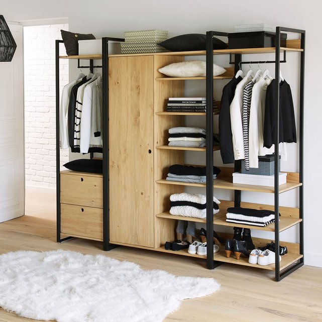 Module Armoire Large 3 Etageres 1 Penderie Hiba Bois Metal La