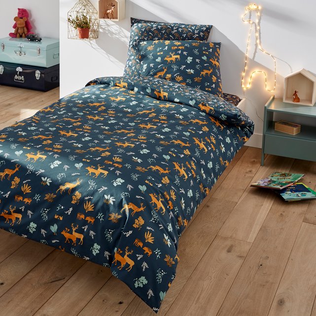 Cerf Printed Duvet Cover In Organic Cotton Navy Print La Redoute