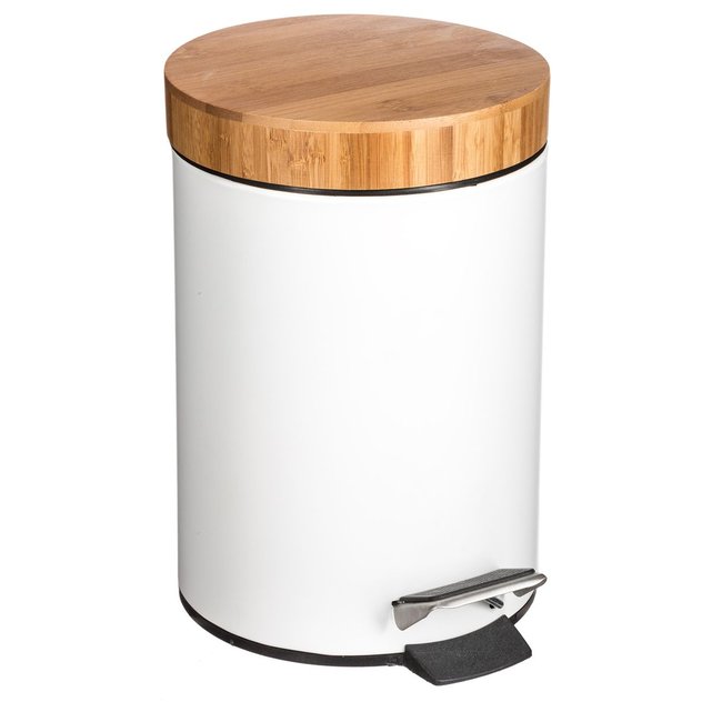 Poubelle salle de bain m tal noir couvercle bambou 3l Atmosphera