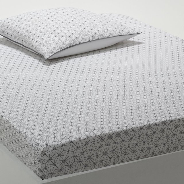 Nordic Geometric Printed Cotton Fitted Sheet White Black La Redoute Interieurs La Redoute