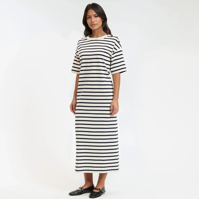 striped jersey dresses maxi dress with shoulder buttons navy/ecru striped La Redoute Collections 6719