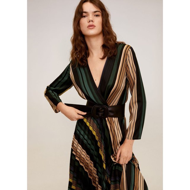 Robe midi rayures vert Mango | La Redoute