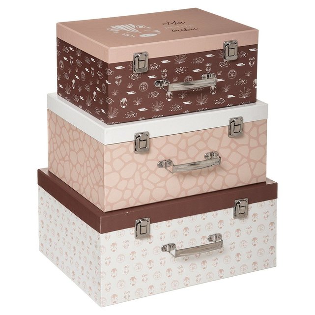 Lot De 3 Boites Carton Malles Safari Marron Atmosphera La Redoute