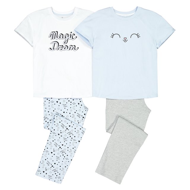 Lote de 2 pijamas, em algodão bio, 10-16 anos  LA REDOUTE COLLECTIONS image 0