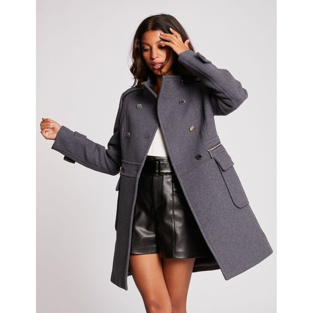 Manteau cintré double rangée boutons gris anthracite Morgan Manteau cintré double rangée boutons gris anthracite Morgan