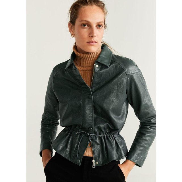 Blouson cuir vert Mango | La Redoute