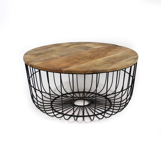 Table basse panier en métal et manguier bois Made In Meubles Table basse panier industrielle en métal et manguier Made