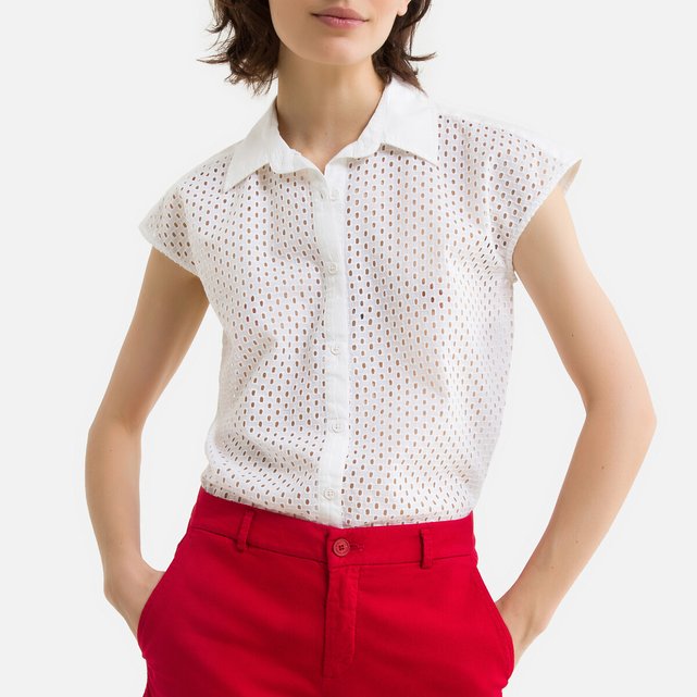 Cotton openwork sleeveless blouse Benetton | La Redoute