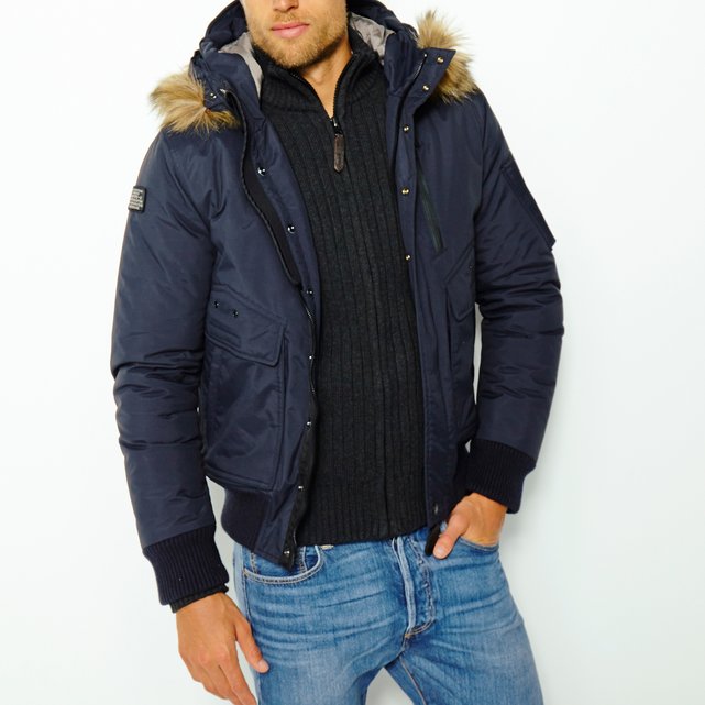 short winter jacket with fur hood
