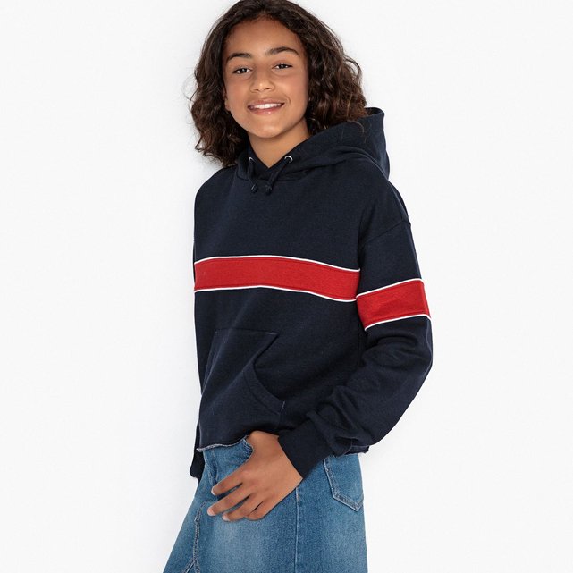 Sweat à capuche rayure sport 10-16 ans bleu marine La ...
