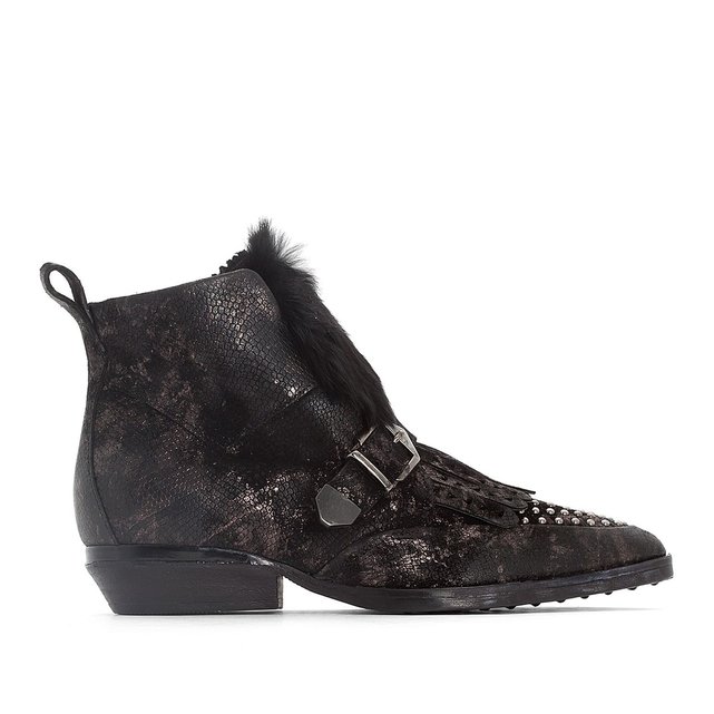 Boots cuir chrissie noir/imprimé Mjus La Redoute Boots cuir chrissie noir/imprimé Mjus La Redoute