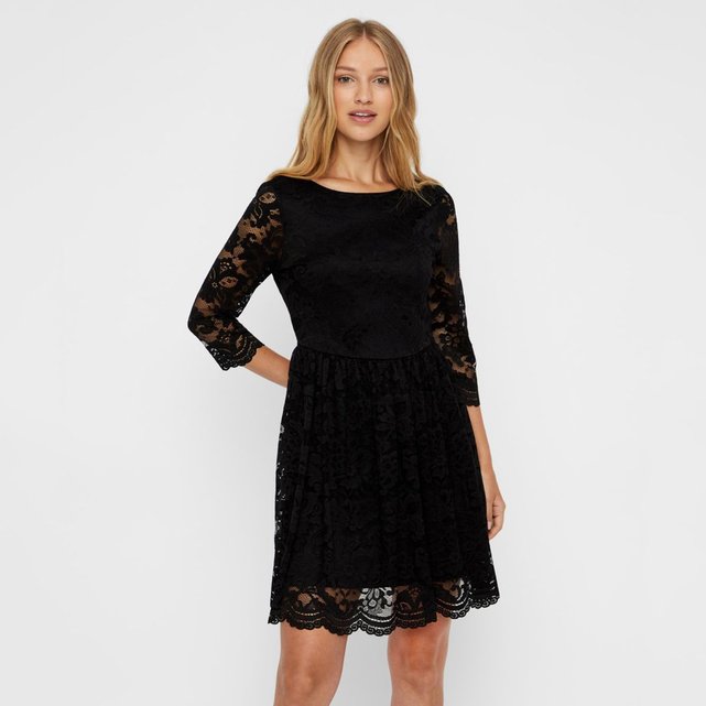 Robe évasée manches 3/4, dentelle noir Vero Moda | La Redoute