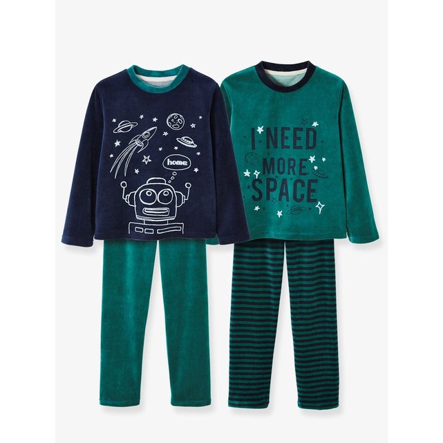 Lot de 2 pyjamas velours garçon combinables vert foncé ...